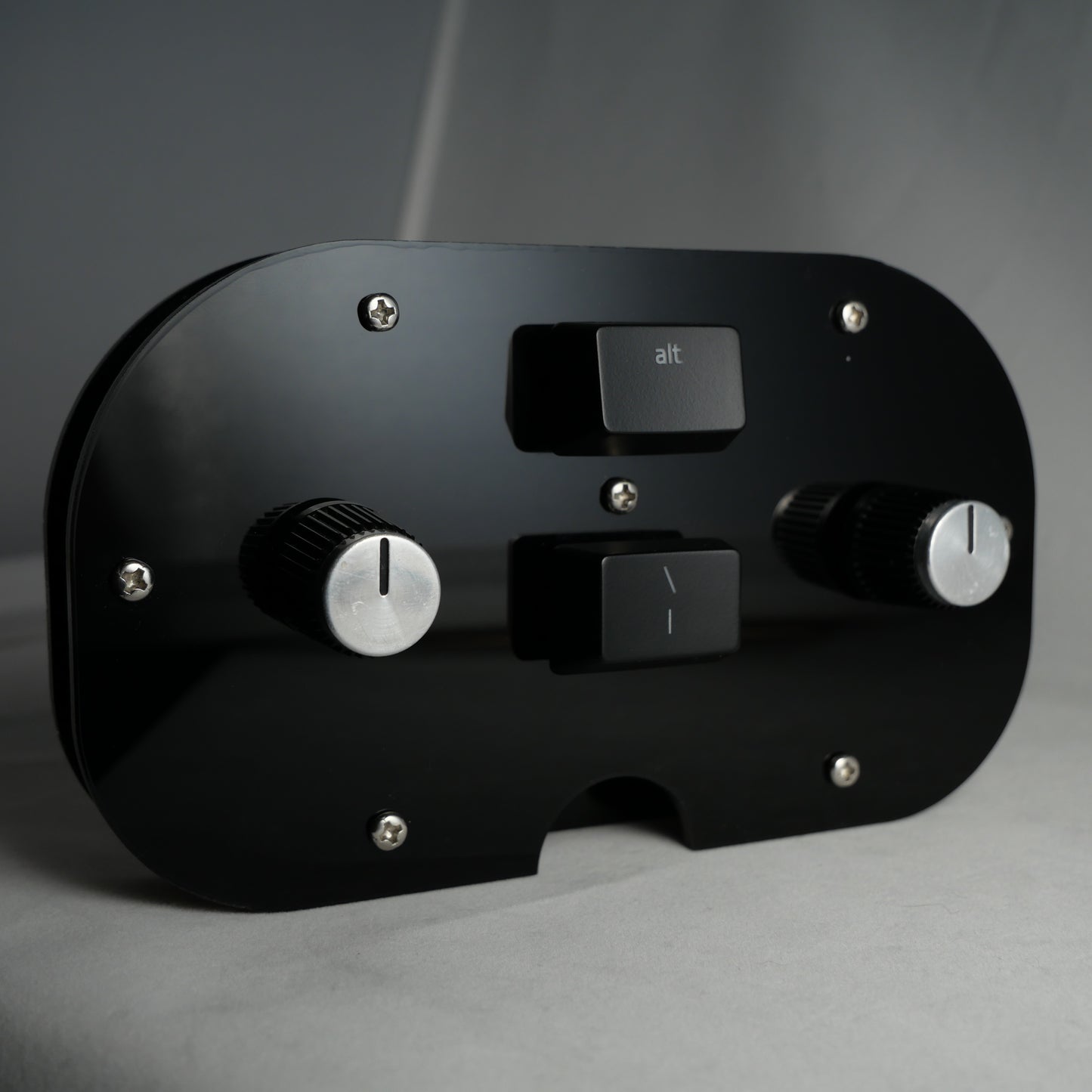 Black Black Acrylic Midi Controller with 2 Note Buttons and 2 Potentiometer KnobsAcrylic Compact Midi Controller with 1 Latching Note Button 1 Potentiometer Knob and LED (Copy)