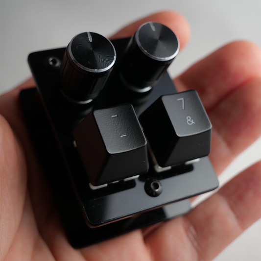madMidiMini Compact Midi Controller Black Acrylic with 4 Note Buttons 2 Encoder Knobs and LEDs
